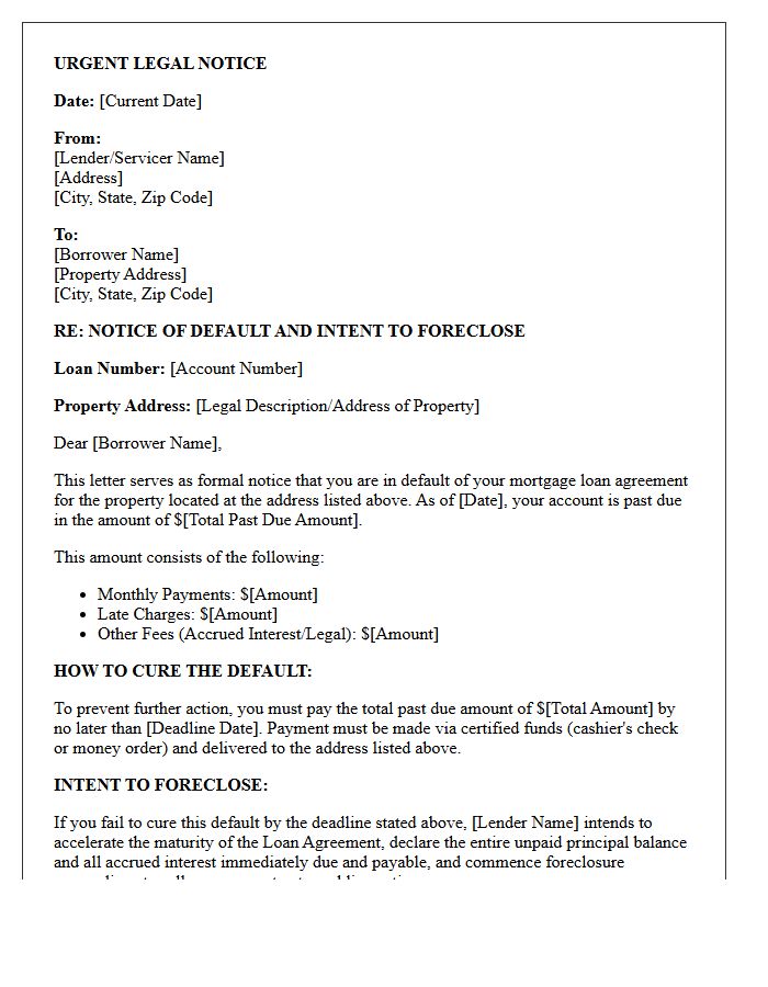 Notice Of Default And Intent To Foreclose Letter