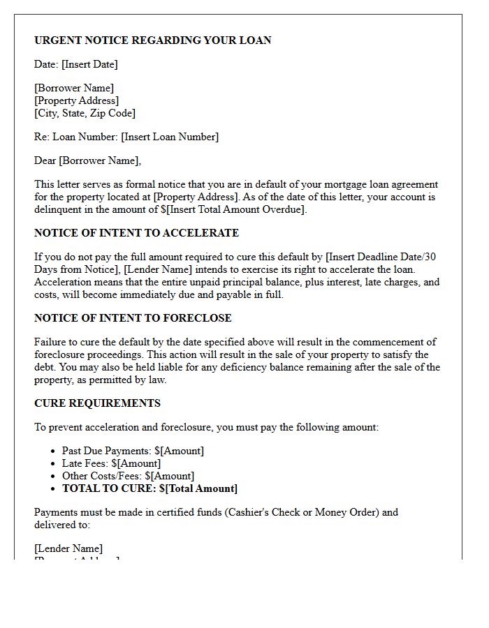Notice Of Intent To Foreclose And Accelerate Debt Letter