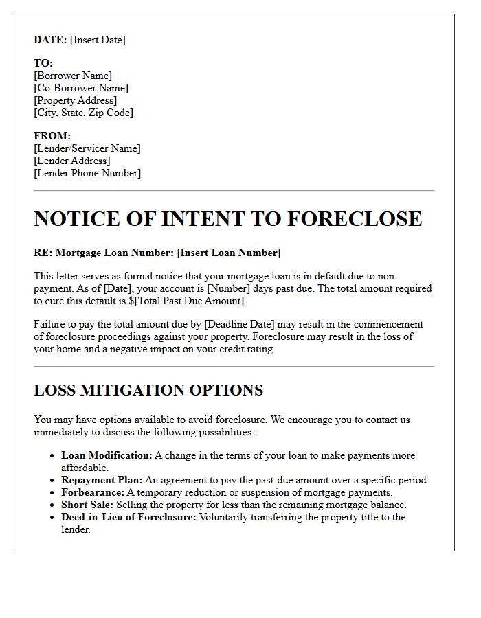 Notice Of Intent To Foreclose And Loss Mitigation Options Letter