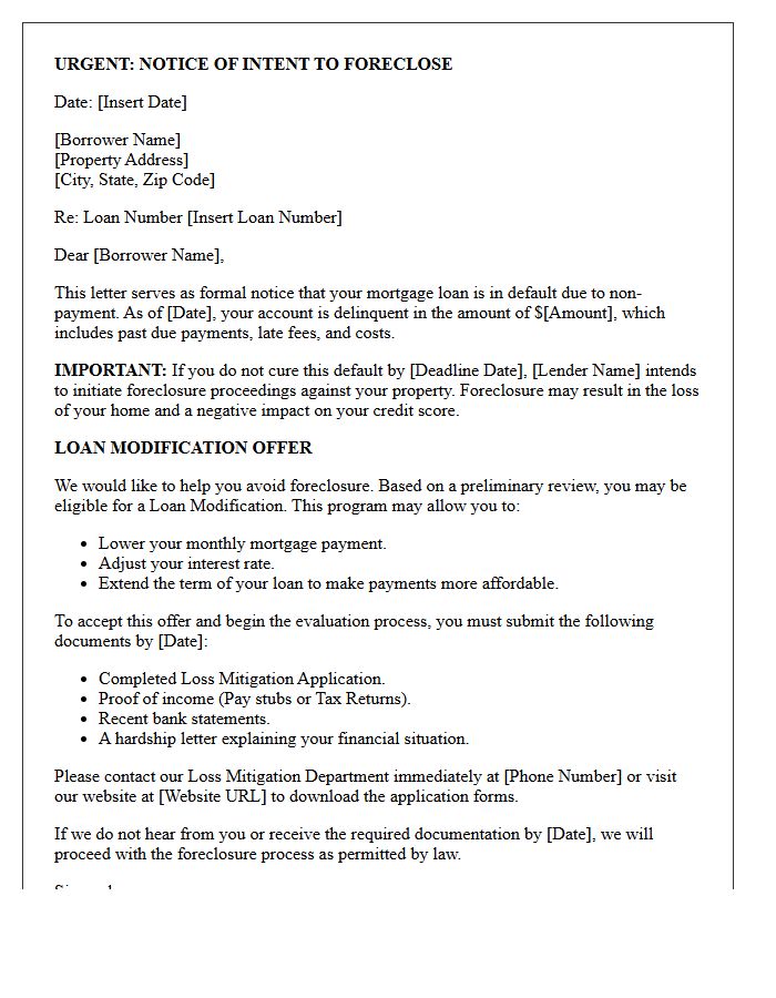 Notice Of Intent To Foreclose With Loan Modification Offer Letter