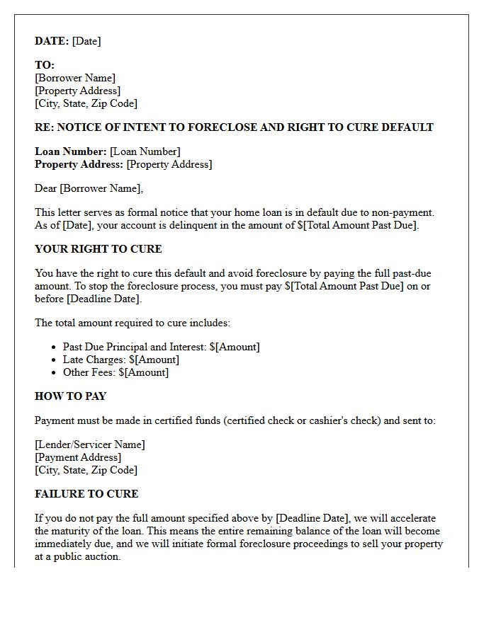 Notice Of Intent To Foreclose With Right To Cure Letter