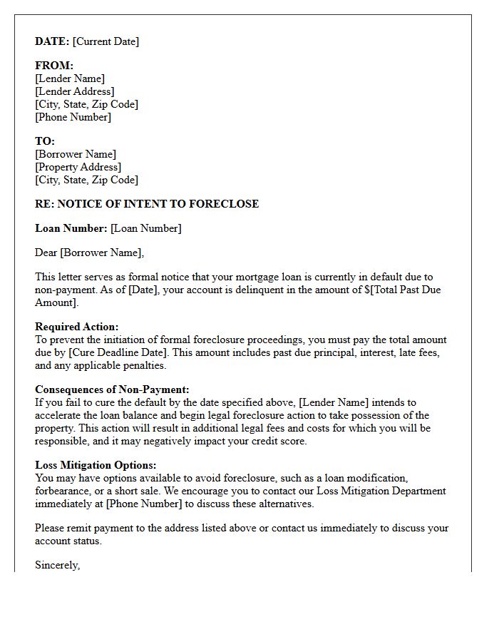 Pre-Foreclosure Notice Of Intent Letter