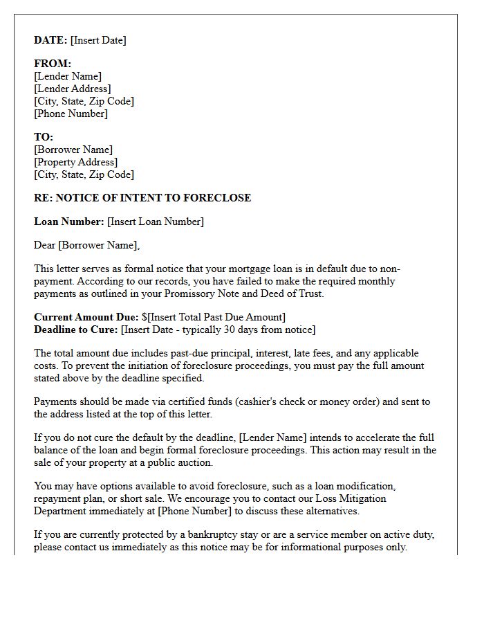 Standard Notice Of Intent To Foreclose Letter