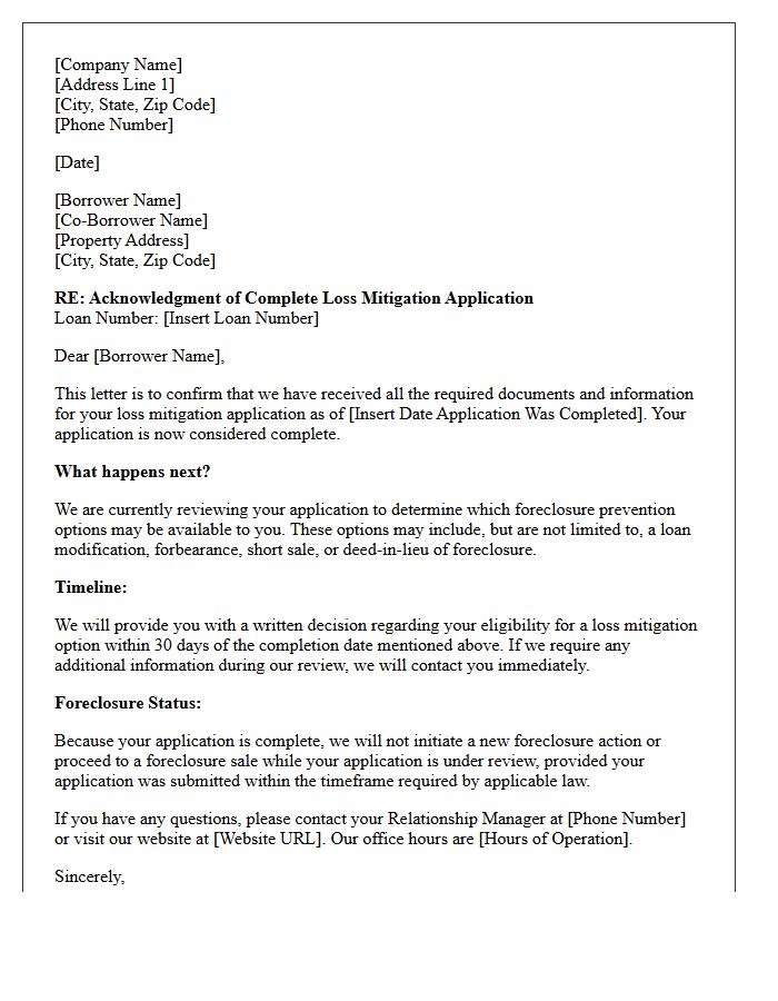 Complete Loss Mitigation Application Acknowledgment Letter