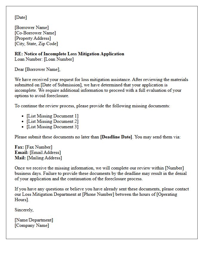Missing Documents Loss Mitigation Application Acknowledgment Letter