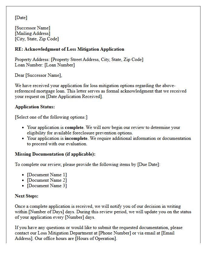 Successor In Interest Loss Mitigation Application Acknowledgment Letter