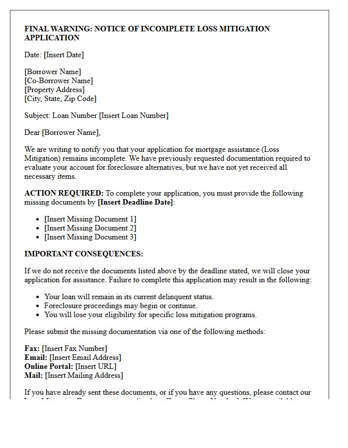 Final Warning Notice Of Incomplete Loss Mitigation Application Letter