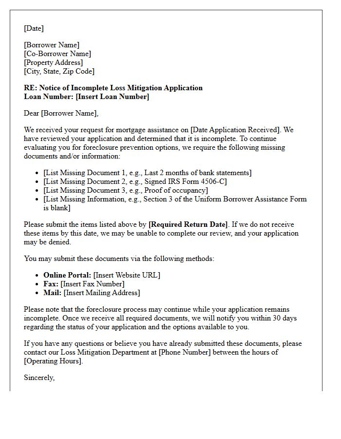 First Notice Of Incomplete Loss Mitigation Application Letter