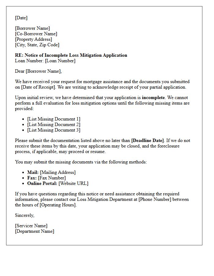Notice Of Incomplete Loss Mitigation Application Letter Acknowledging Partial Submission