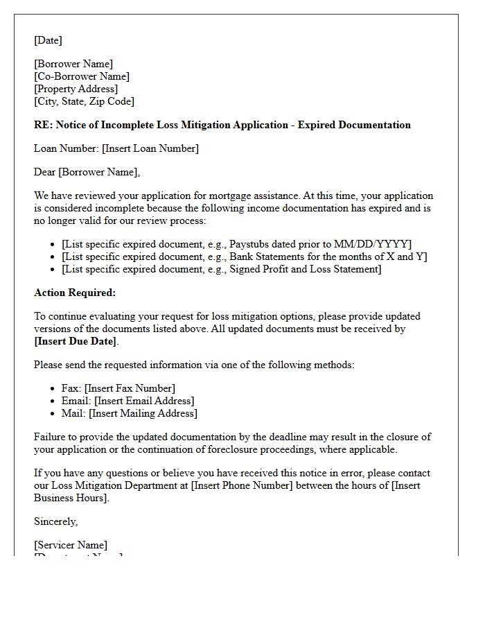 Notice Of Incomplete Loss Mitigation Application Letter For Expired Income Documentation