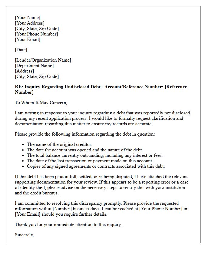 Clearance of Undisclosed Debt Inquiry Letter