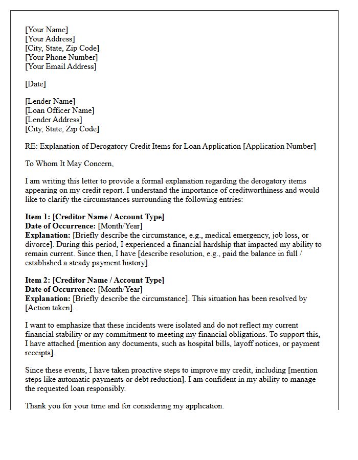 Explanation of Derogatory Credit Request Letter