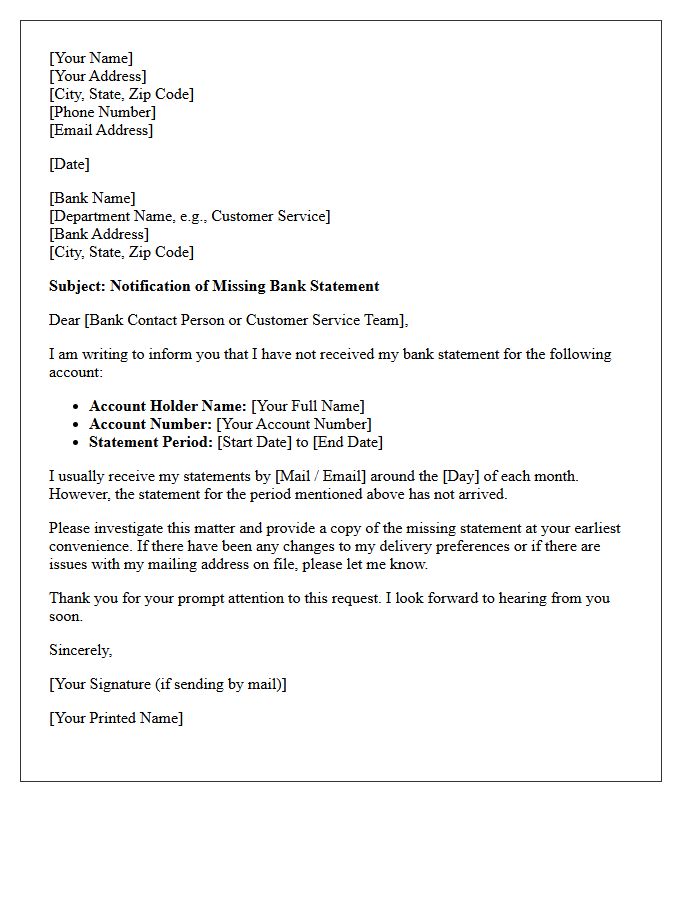 Missing Bank Statement Notification Letter