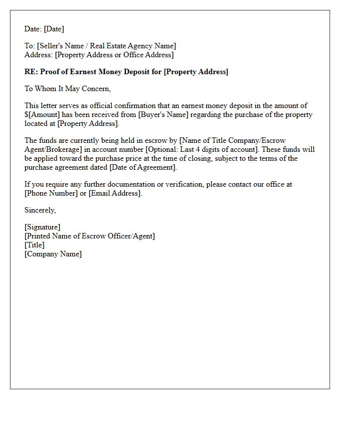 Proof of Earnest Money Deposit Letter