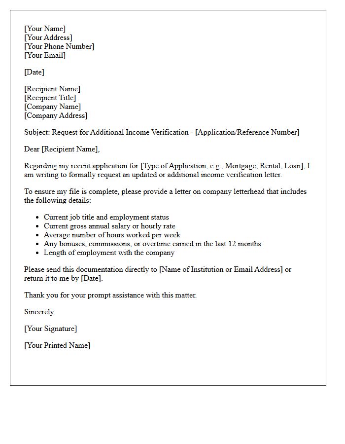 Request for Additional Income Verification Letter