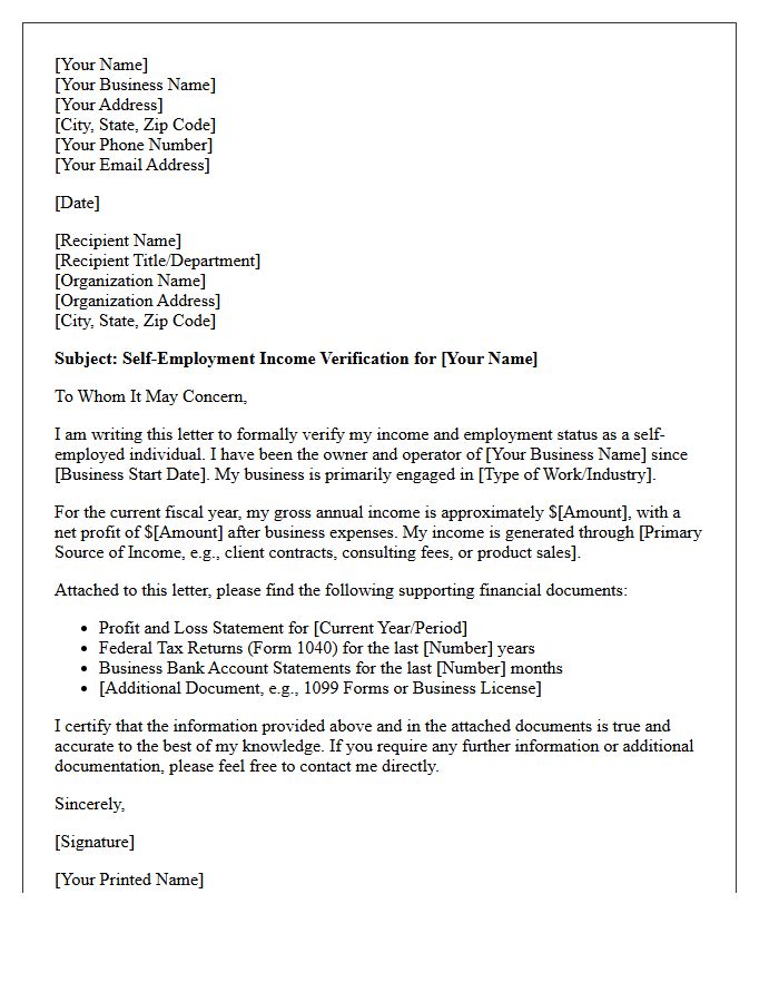 Self-Employment Financial Documentation Letter