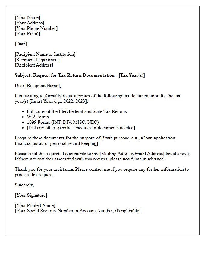 Tax Return Documentation Request Letter