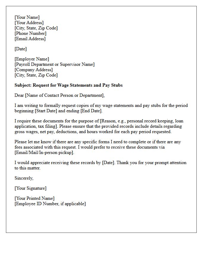 Wage and Pay Stub Submission Request Letter