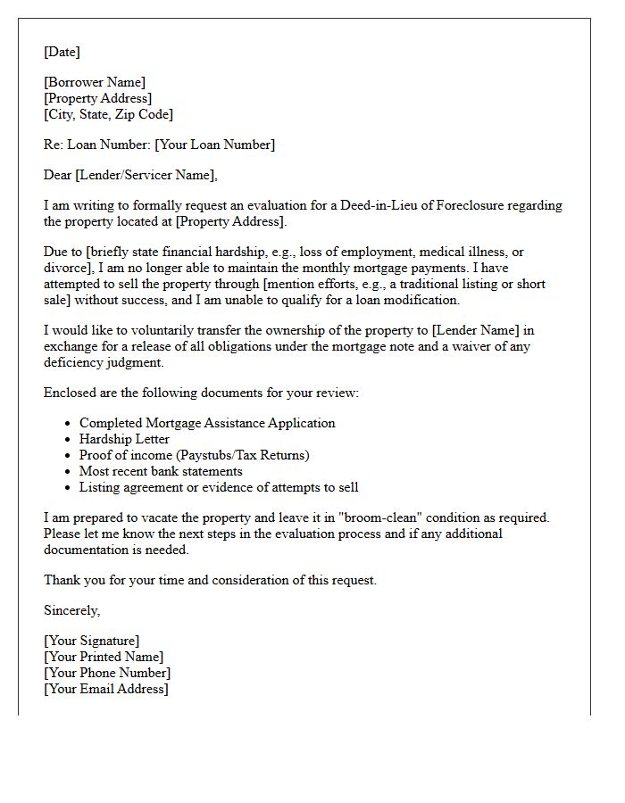 Deed-in-Lieu of Foreclosure Evaluation Letter