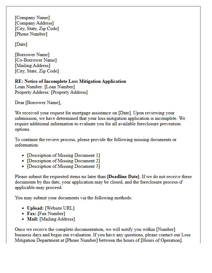Incomplete Loss Mitigation Application Evaluation Letter