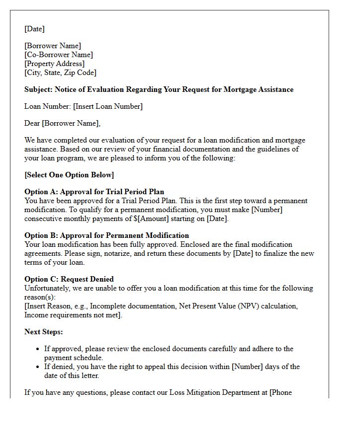 Loan Modification Evaluation Notice Letter