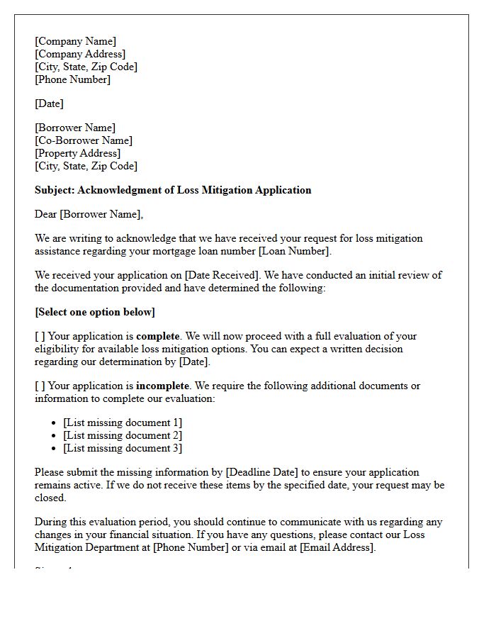 Loss Mitigation Evaluation Acknowledgment Letter
