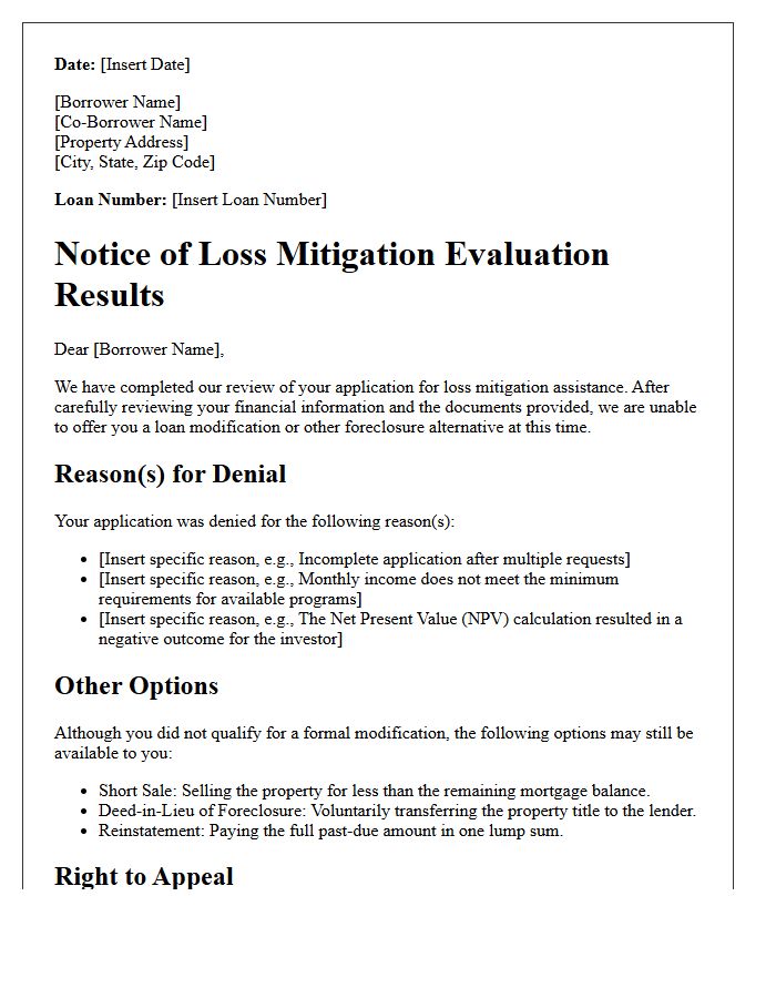 Loss Mitigation Evaluation Denial Letter
