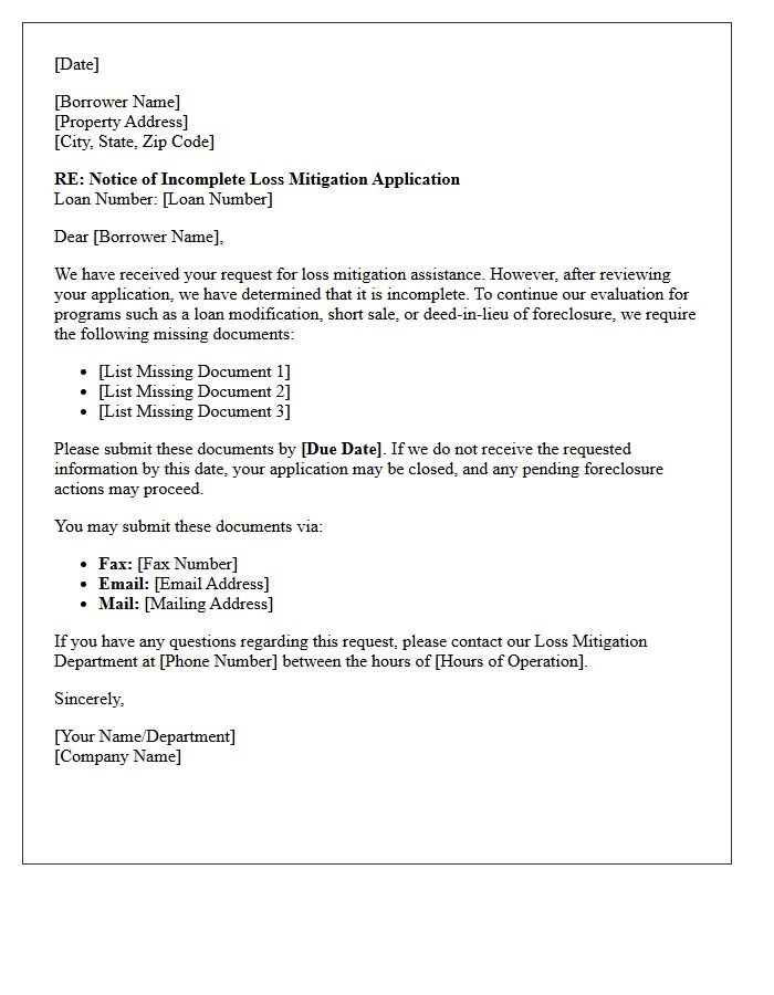 Loss Mitigation Missing Documents Evaluation Letter