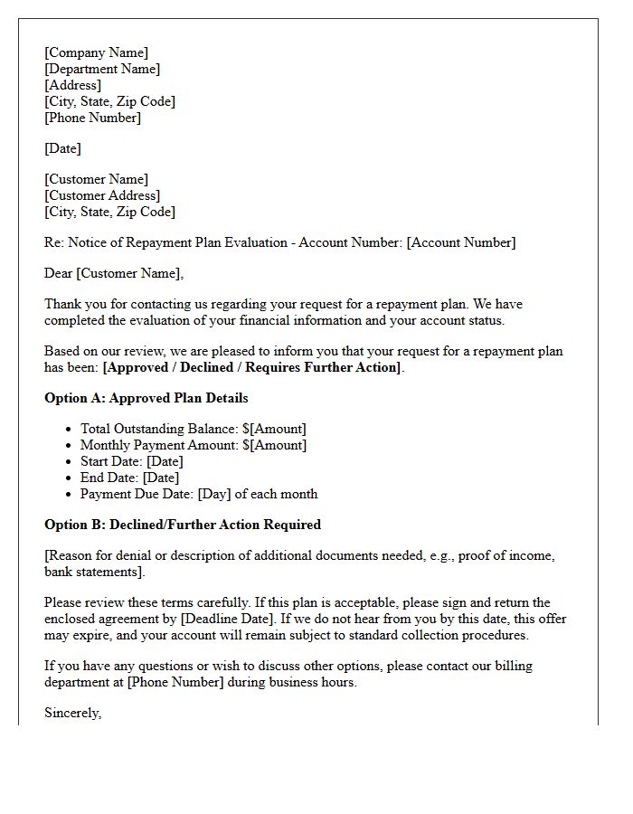 Repayment Plan Evaluation Notice Letter