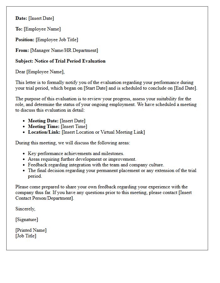 Trial Period Plan Evaluation Notice Letter