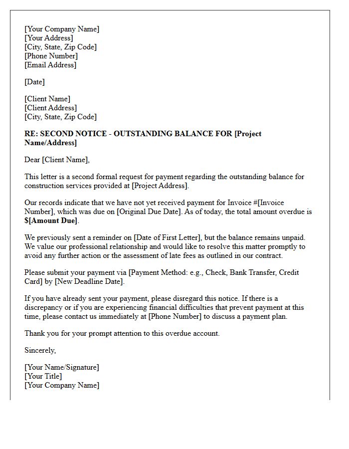 Second Collection Attempt Letter for Outstanding Builder Balance