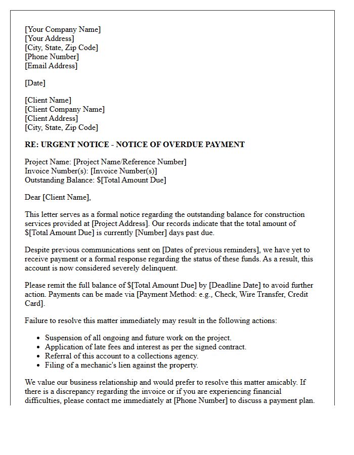 Urgent Payment Resolution Letter for Unpaid Construction Services