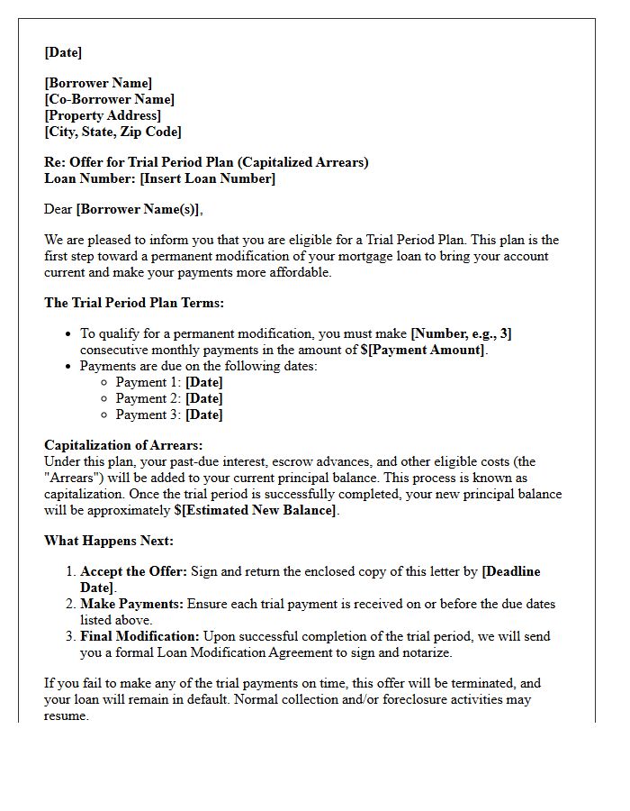 Capitalized Arrears Mortgage Trial Period Plan Offer Letter