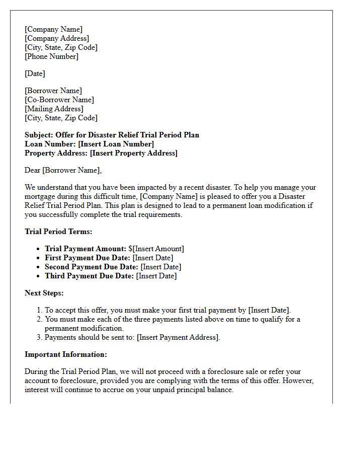 Disaster Relief Forbearance Trial Period Plan Offer Letter