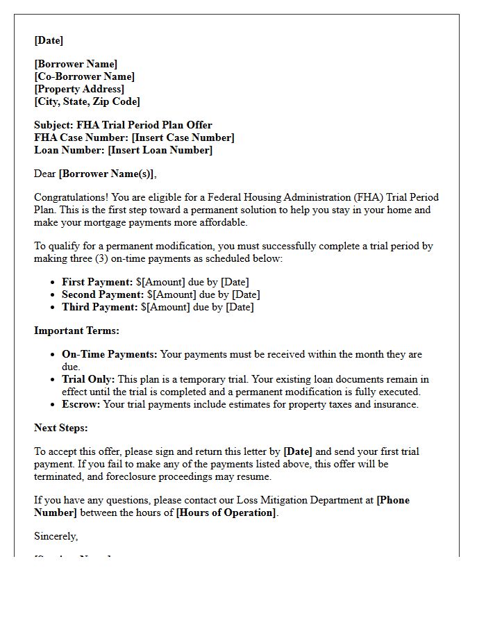 Federal Housing Administration Trial Period Plan Offer Letter