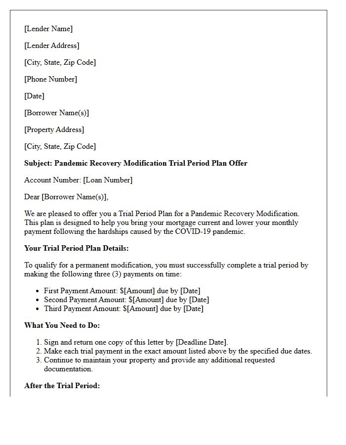 Pandemic Recovery Modification Trial Period Plan Offer Letter