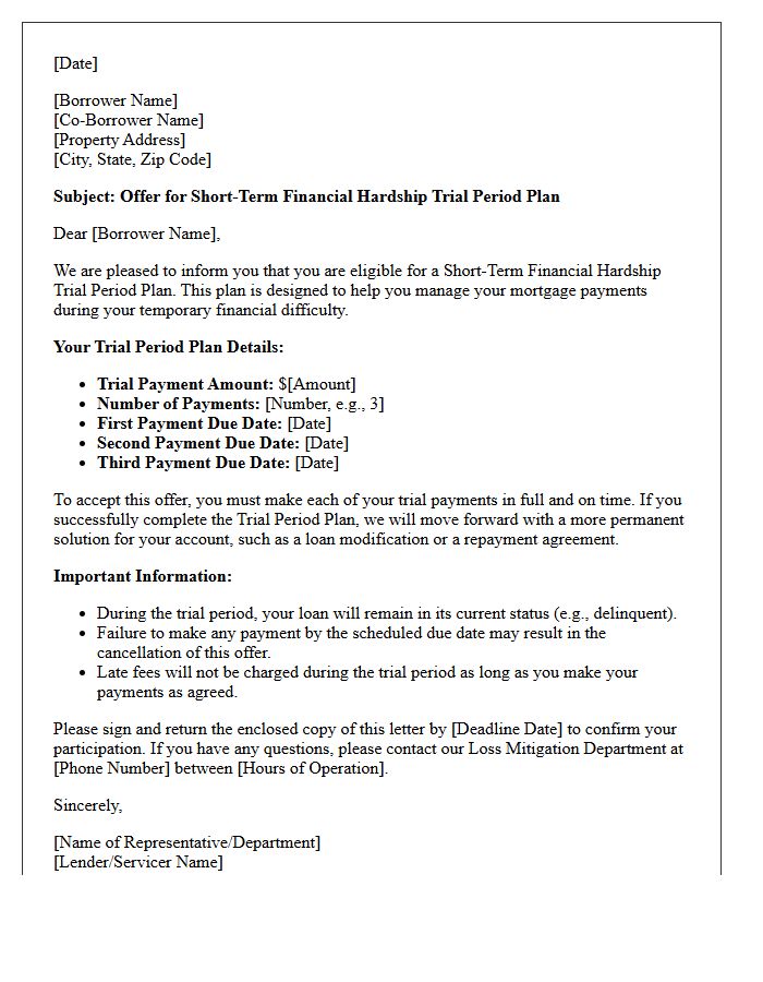 Short-Term Financial Hardship Trial Period Plan Offer Letter