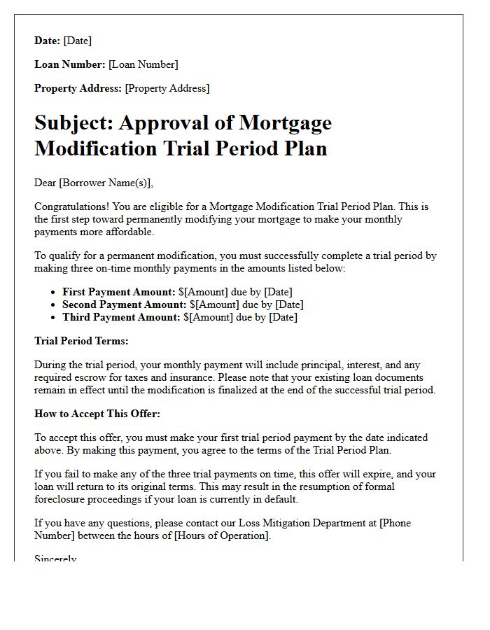 Standard Mortgage Modification Trial Period Plan Offer Letter