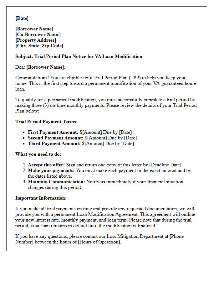 Veterans Affairs Modification Trial Period Plan Offer Letter