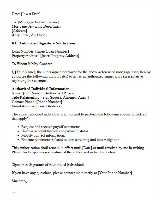 Mortgage Servicing Department Authorized Signature