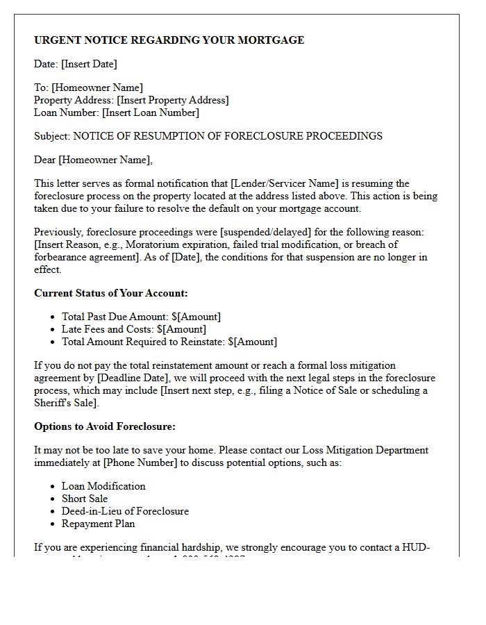 Warning of Foreclosure Process Resumption