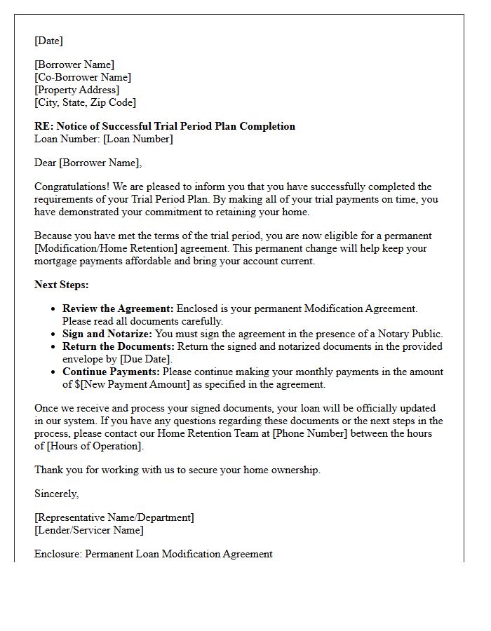 Home Retention Trial Period Success Letter