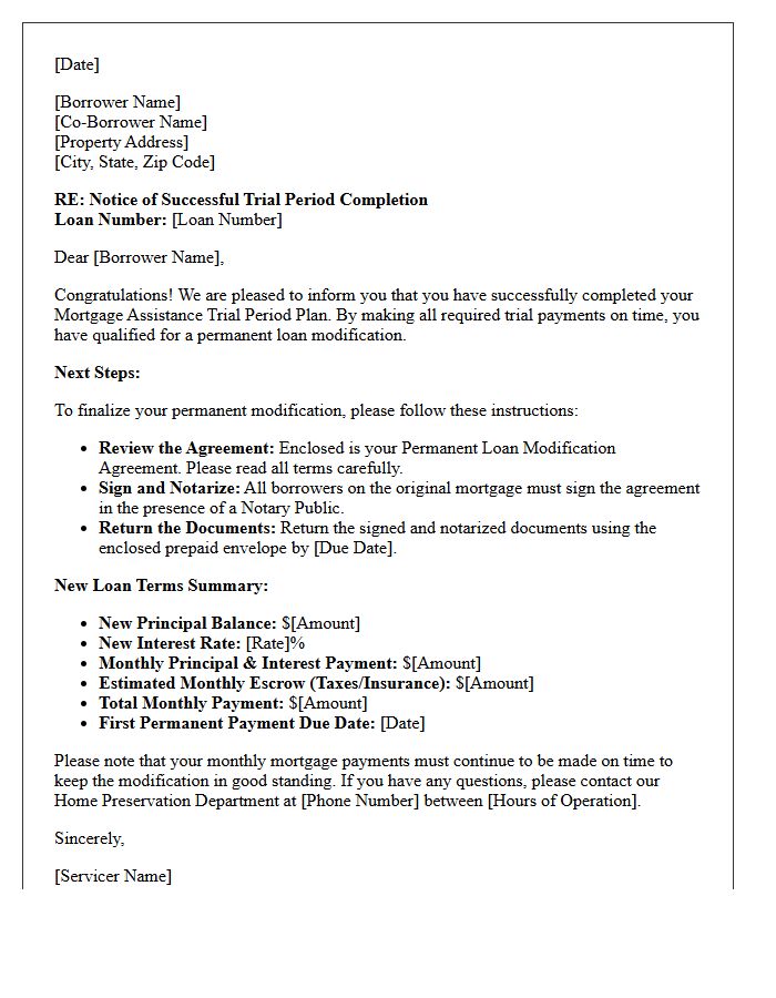 Mortgage Assistance Trial Completion Letter