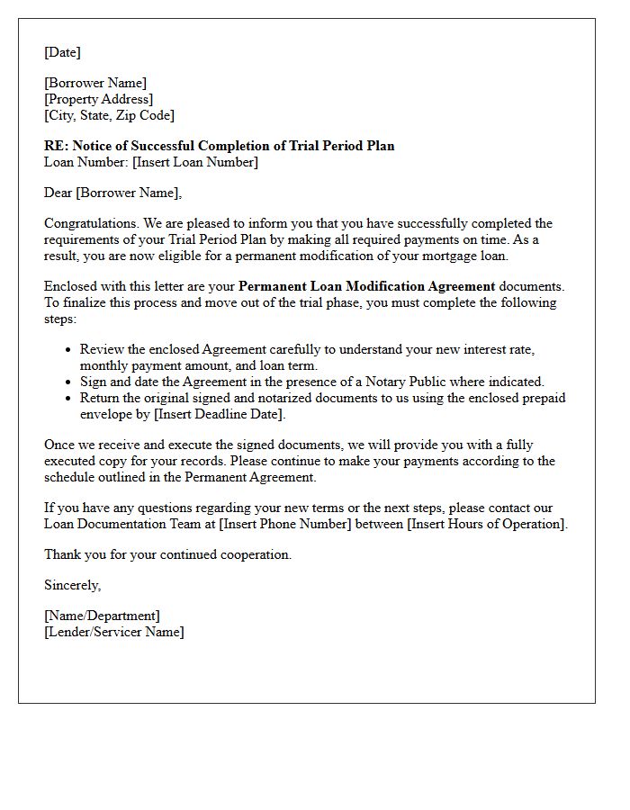 Mortgage Modification Trial Success Letter