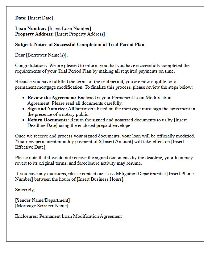 Mortgage Trial Payment Completion Notice Letter