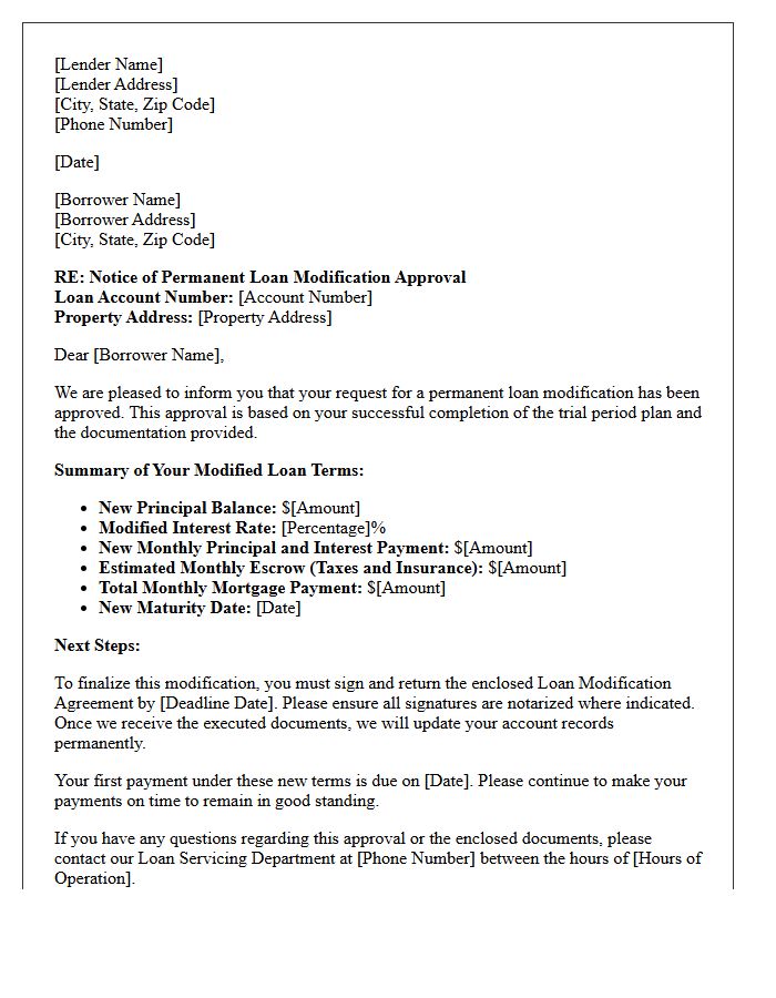 Permanent Loan Modification Approval Letter