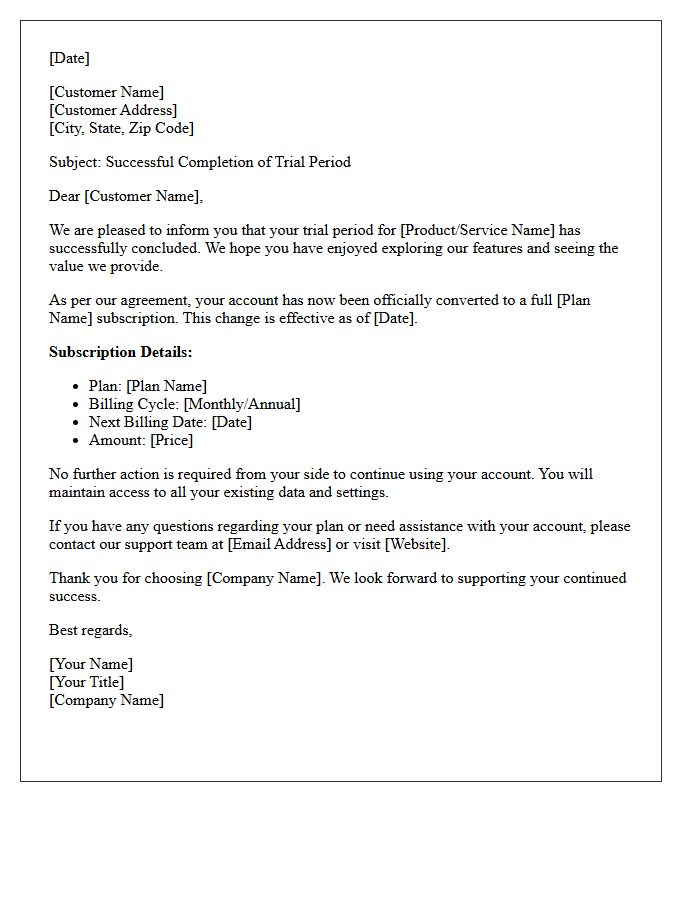Successful Trial Period Plan Conversion Letter