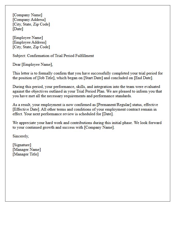 Trial Period Plan Fulfillment Confirmation Letter