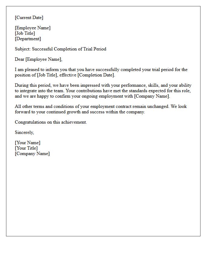 Trial Period Plan Successful Completion Letter