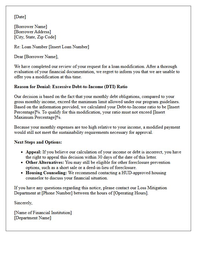 Excessive Debt To Income Ratio Loan Modification Denial Letter